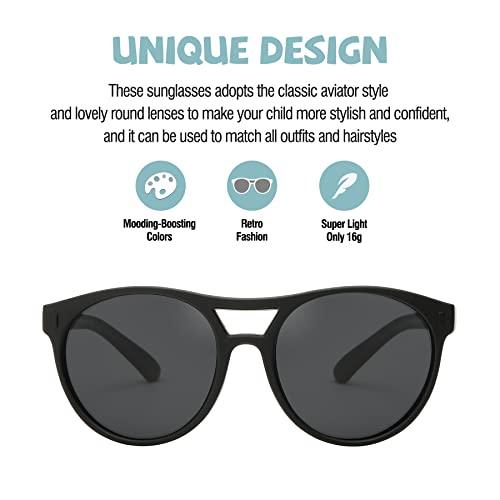 DUCO Sunglasses for Kids Boys Girls UV Protection Vintage Flexible Safety Polarized Sun Glasses with Strap DK030