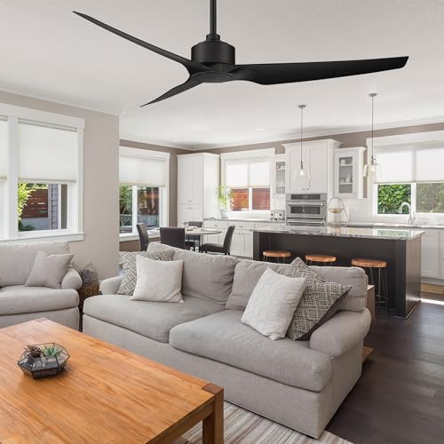 WAC Smart Fans Stella Indoor and Outdoor 3-Blade Smart Home Ceiling Fan 60in Matte Black with 3000K LED Light Kit and Remote Control Works with Alexa and iOS or Android App