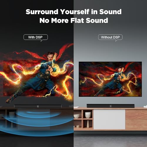 Assistrust Sound Bar, 60W Sound Bar for Smart TV, 5.0 Bluetooth TV Sound Bar, Wired & Wireless Soundbar with Auto Volume Boost, ARC/Optical/AUX Connection, Detachable Soundbar