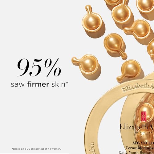 Elizabeth Arden Daily Ceramide Serum Capsules, Advanced Anti-Aging Serum Capsules for Minimizing Wrinkles, Fragrance-Free, Enhances Skin Hydration and Radiance, 30 Count, 0.47 fl oz