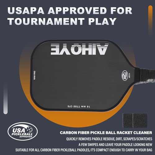 Aihoye PRO Pickleball Paddles- Raw T700 Carbon Fiber Textured Surface (CFS) with High Grit & Spin, Pickleball Paddles with 16MM Polypropylene Honeycomb Core, USAPA Approved