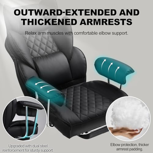 GTRACING Gaming Chair,Office Chair with Pocket Spring Lumbar Support, Ergonomic Comfortable Wide Office Desk Computer Chair with Outward Fixed Soft Armrests and Footrest (PU Leather, Black)