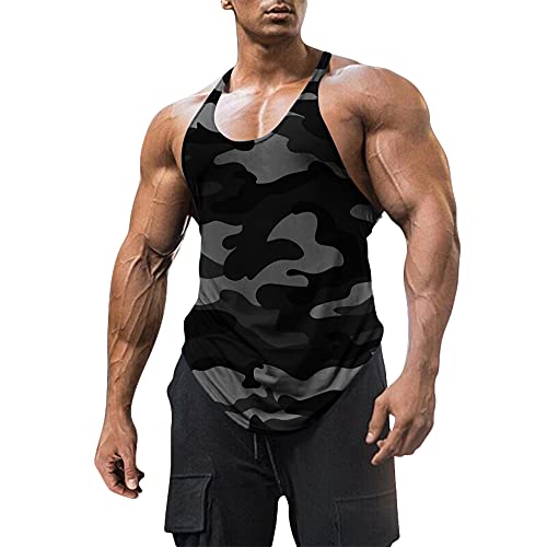 Men's Cotton Workout Tank Tops Dry Fit Gym Bodybuilding Training Fitness Sleeveless Muscle T Shirts (White, Large)