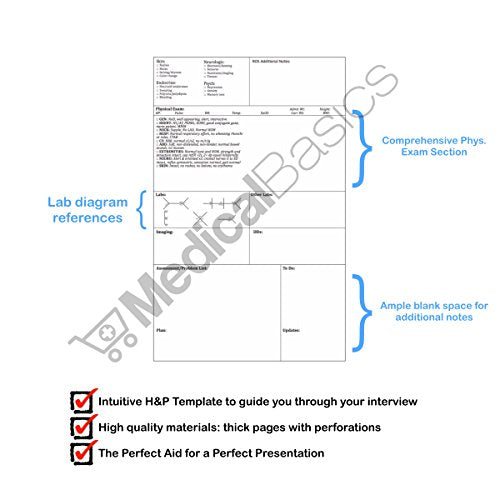 H&P notebook - Medical History and Physical notebook, 100 medical templates with perforations