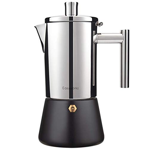 Easyworkz Diego Stovetop Espresso Maker Stainless Steel Italian Coffee Machine Maker 4Cup 6.8 oz Induction Moka Pot