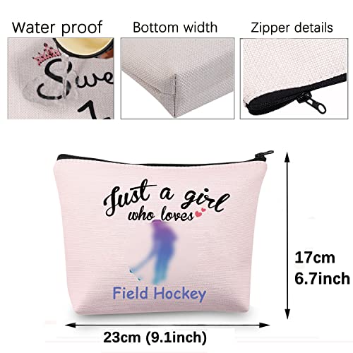 CMNIM Field Hockey Gifts for Girl Just a Girl Who Loves Field Hockey Player Gifts Field Hockey Makeup Bags Cosmetic Travel Bags Inspirational Gifts (Field Hockey Bag Pink)