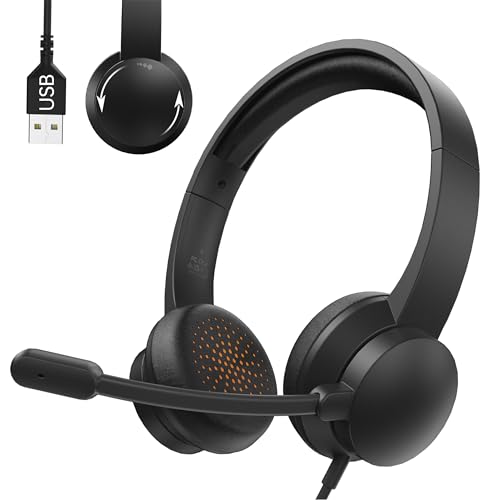 Masajoy Headset with Microphone for PC, USB Headset for Computer with Noise Cancelling Microphone, Computer Headset for Teams, Zoom, Skype Calls（Black）