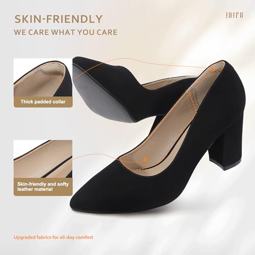 IDIFU Women's IN3 Classic Pumps Closed Toe Heels High Chunky Block Work Office Heels Comfortable Wedding Bridal Party Pointed Toe Dress Shoes for Women(Gold Glitter 12 M US)