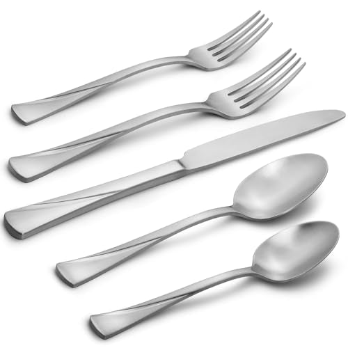 Alata Alice 20-Piece Silverware Set Stainless Steel Flatware Set,Service for 4,Matte Satin Polished Cutlery Set,Dishwasher Safe