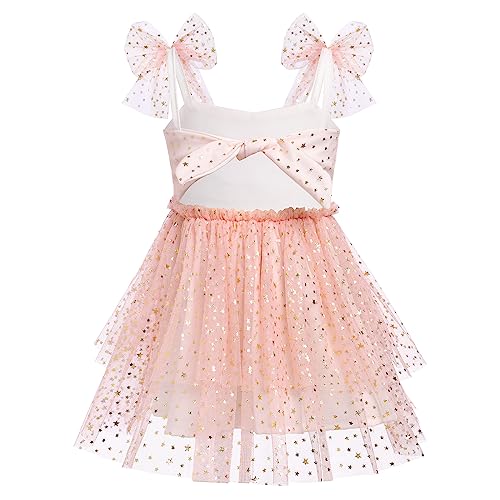 Toddler Baby Girl First Birthday Dress Shiny Sequins Cake Smash Outfits Kids Sparkle Tea Party Halloween Thanksgiving Costume Baby Infant Baptism Christening Christmas Outfits Peach Star 6-12 Months