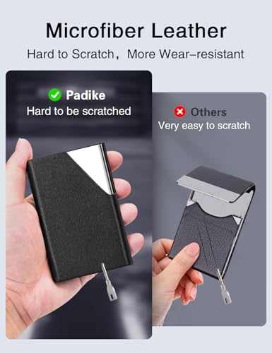 Padike Business Card Holder, Upgraded Leather Business Card Case Pocket Card Holders for Men or Women, Metal Slim Name Card Holder RFID Blocking Business Card Carrier with Magnetic Closure (Z-Coffee)