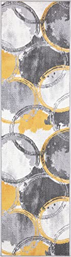 Rugshop Evora Contemporary Modern Circles Runner Rug 2' x 7' Yellow