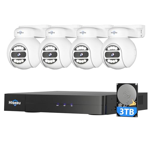 【3TB HDD+Human/Vehicle Detect】 Hiseeu 4K PoE Security Camera System, Home Surveillance Kits w/4Pcs 5MP IP Security Camera Outdoor&Indoor, 16Ch 8MP PoE NVR, Two Way Audio, Spotlight Alarm, 7/24 Record