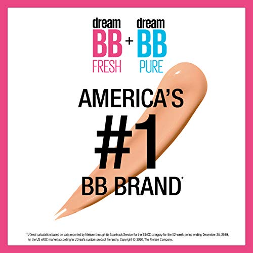 Maybelline Dream Fresh Skin Hydrating BB cream, 8-in-1 Skin Perfecting Beauty Balm with Broad Spectrum SPF 30, Sheer Tint Coverage, Oil-Free, Light, 1 Fl Oz