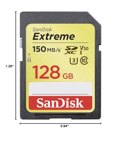SANDISK 128GB Extreme SDXC UHS-I Memory Card - 150MB/s, C10, U3, V30, 4K UHD, SD Card - SDSDXV5-128G-GNCIN