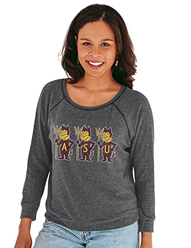 Reserve Collection by Blue 84 NCAA Arizona State Sun Devils Womens 3/4 Raglan Sleeve Vault Hacci Fabric Tee, Arizona State Sun Devils Black, Large