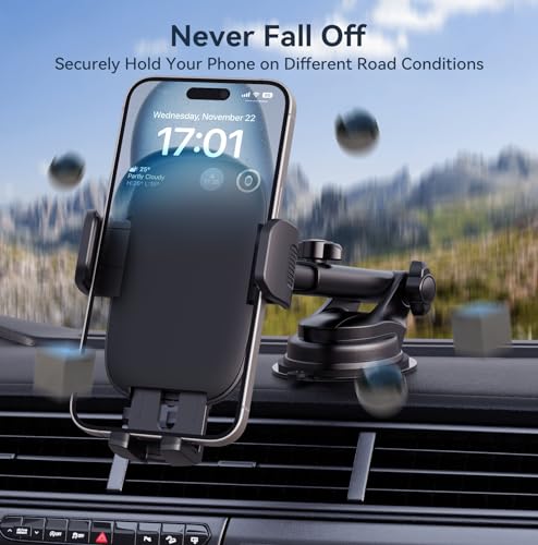 FESIYOYE Phone Holders for Your Car [Ultra-Durable Suction] Cell Phone Car Mount for Dashboard Windshield Air Vent Universal Automotive Accessories Car Mount Cradles Fit for iPhone Android Smartphones