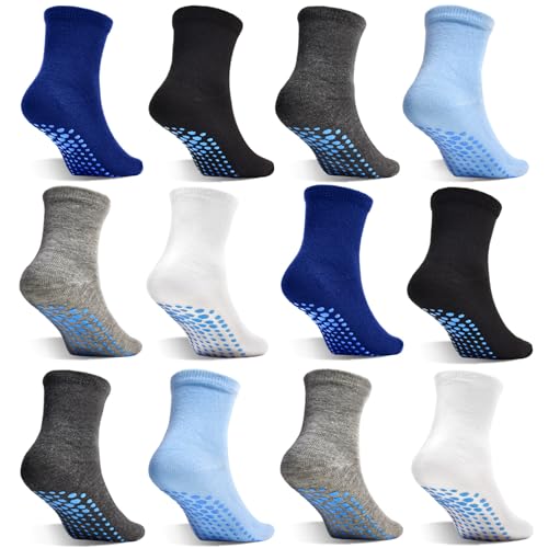 ELUTONG Non Slip Grip Socks Kids Anti-Skid Socks 12 Pairs for 1-7T Baby Toddler Boys and Girls