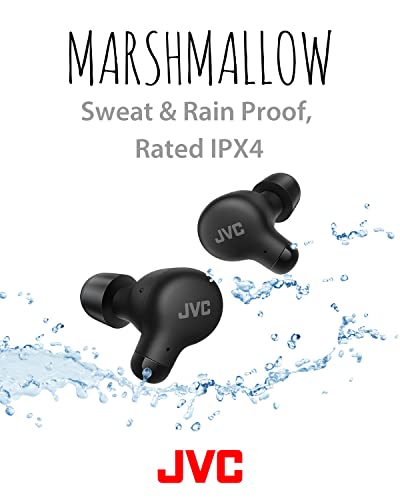 JVC New Marshmallow True Wireless Earbuds Headphones, Long Battery Life (up to 28 Hours), Sound with Neodymium Magnet Driver, Including Memory Foam Earpieces - HAA18TB (Black), Compact