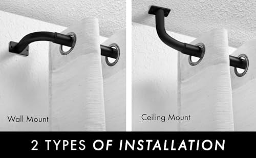 Meriville 1-Inch Diameter Wrap Around Blackout Curtain Rod, 28-Inch to 48-Inch, Black Finish