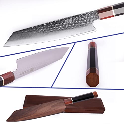 FINDKING Prestige Series Kiritsuke Knife with Walnut Cover, Japanese VG10 Damascus Steel Blade, Ebony Wood Octagonal Handle, Professional Sashimi Sushi Fish Knife (9 Inches, with Wooden Gift Box)