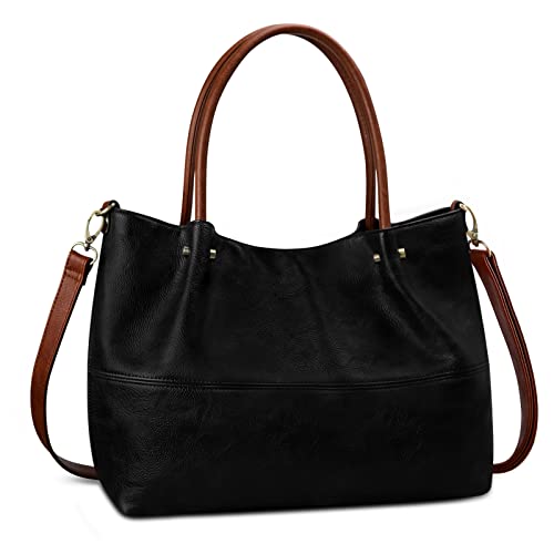 KITATU Handbags for Women Purses Vegan Leather Satchels Top-Handle Tote Shoulder Bags Designer Crossbody Bag Set 2pcs (Beige)