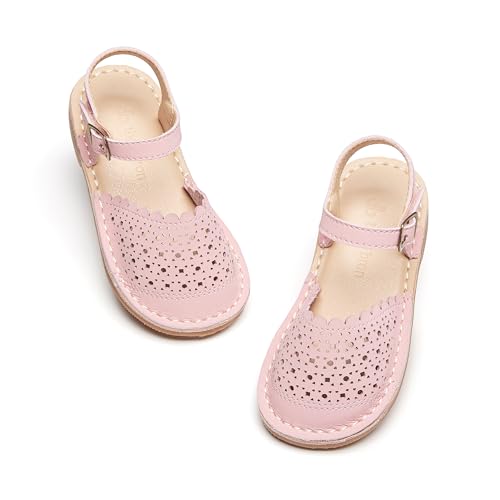 THEE BRON Toddler Girl Vintage Closed-Toe Sandals Genuine Leather Rustic Summer Shoes for 1-8 Years, Size 5-13(TB2240 Toddler,Brown/7M)