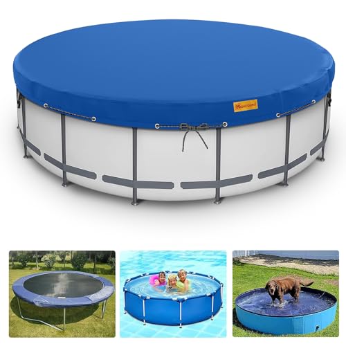 HIGHTQURO 21Ft Round Pool Cover, Inground Pool Covers for Above Ground Pools, Swimming Pool Cover Protector with Tie-Down Ropes & 5 Sandbags Increase Stability, Waterproof Dustproof Hot Tub Cover