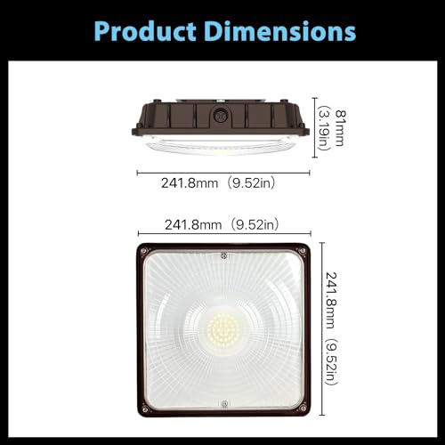 HYPERLITE LED Canopy Light 45W 6300Lumens,9.5"x9.5" LED Canopy Lights 5000K Daylight,Ideal and Commerical Canopy LED Lights for Garage,Carport,Shop,Workshop,Underpass,Entrance