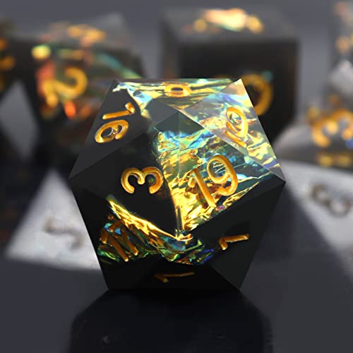 Haxtec Sharp Edge DND Dice Set Purple Red Resin Dice Silver Flakes D&D Dice for RPG Role Playing Games Dungeons and Dragons Gift War Series