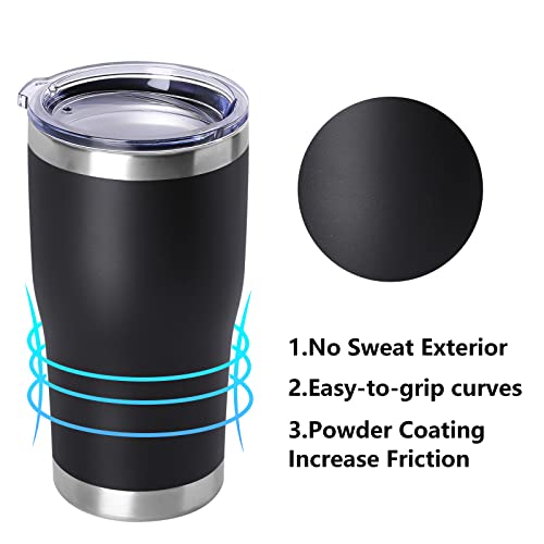 DOMICARE 20oz Tumbler with Lid Stainless Steel Tumblers Bulk, Double Wall Vacuum Insulated Coffee Travel Mug Powder Coated Tumbler, Black