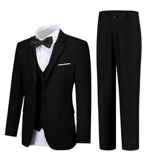 Mosedou Boys Suits Black Homecoming Suit Jacket Vest and Pants Set for Kids Teen Boys Wedding Graduation Outfits Size 20