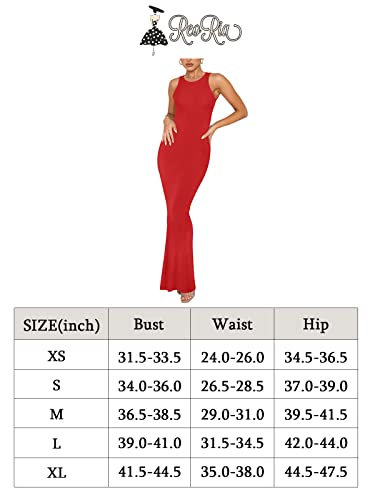 REORIA Women's Summer Sexy Casual Lounge Tank Long Dress Elegant Wedding Guest Sleeveless Halter Neck Bodycon Maxi Dresses Red Small