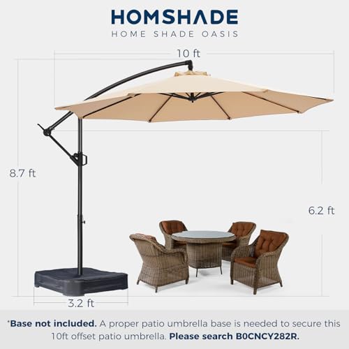 HOMSHADE 10ft Offset Patio Umbrella - Offset Hanging Cantilever Patio Outdoor Market Umbrella UPF50+ UV Protection with Easy Tilt Adjustment and Crank for Pool Deck and Garden (Beige)