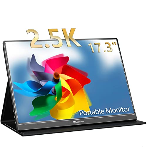 2.5K Portable Monitor, 17.3" QHD IPS Laptop Monitor, Dual USB C HDMI Second Computer Screen, VESA Gaming Display with 2 Speakers, Travel Monitor for Macbook Phone PS4/5 PC Phone Xbox Switch