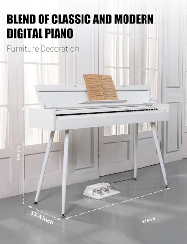 UISCOM 88 Key Weighted Digital Piano - Wooden Desk Electric Piano Transforms Between Desk and Vanity - Progressive Hammer-Action Keyboard, Perfect for Beginners with MIDI Functionality