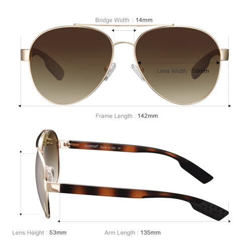 CARFIA Wide Temples Pilot Sunglasses for Men Polarized UV400 Protection Classic Trendy Style Eyewear CA5378