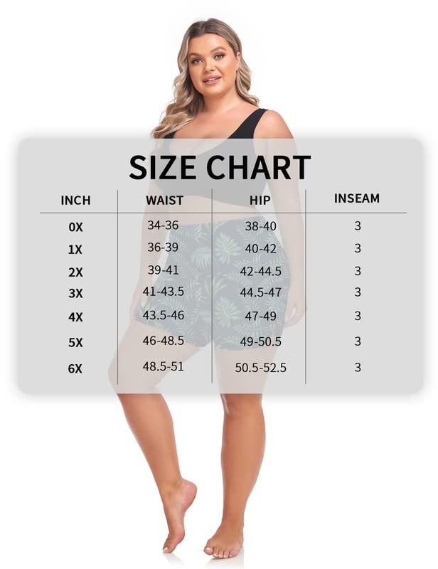 Inno Plus Size 3''/ 6.5" Swim Shorts Women Swimsuit,Quick Dry&High Waisted Tankini Bottom,UPF 50+ Board Shorts 0X-6X