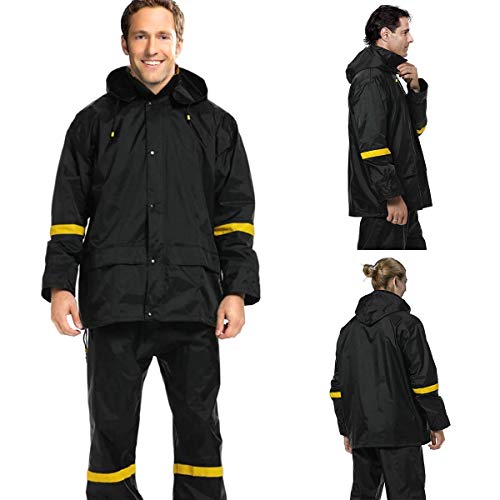 Classic Rain Suits for Men Breathable Rain Gear for Waterproof Work, Hooded Coats Jacket and Pants (Black & Yellow, S)