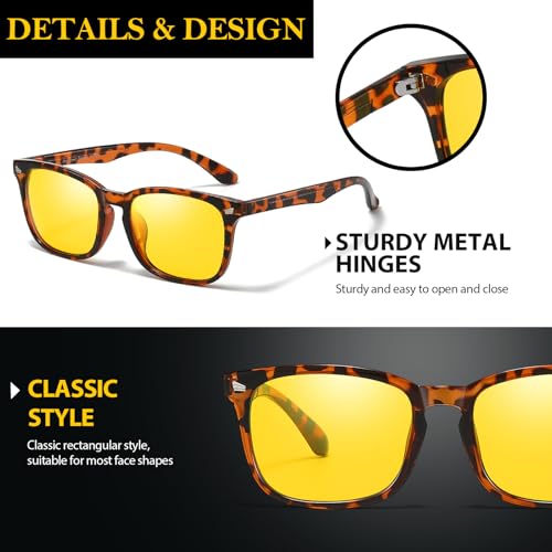 TJUTR Night Vision Driving Glasses for Men & Women, Polarized Anti Glare Yellow Lens Glasses for Night Time Safety TN2582