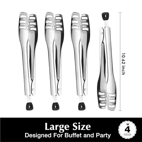 KINGSTONE Large Serving Utensils 4 Piece Serving Tongs,18/10 Stainless Steel 10.62inch Kitchen Tongs For Serving Food,Buffet, Wedding, Party Catering,Food Salad/Cake/Bread, BBQ with Locking