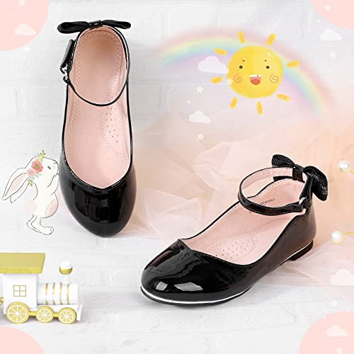 Bigwow Girls Black Dress Shoes Ballet Flats Mary Jane Princess Shoes for School Uniform Wedding Church with Ankle Strap Little Kids Size 12