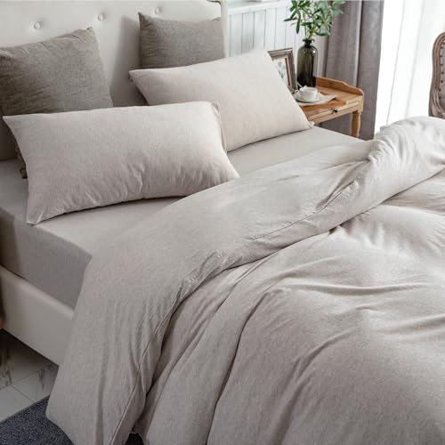 PURE ERA Jersey Knit Duvet Cover Set 100% T-Shirt Cotton Super Soft Comfy 2pc Bedding Set with Zipper Closure (Solid Creamy White, Twin)