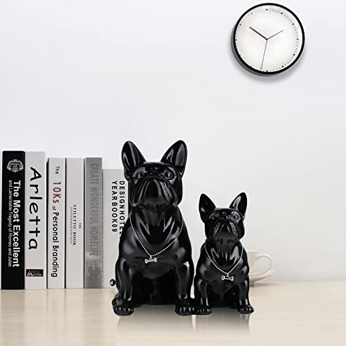 suruim Resin English Bulldog Statue French Bulldog Sculpture Home Decor Modern Collectible Figurine Art Dog Statue Bulldog Figurine Living Room Tabletop Decor (Black, 9 inches)