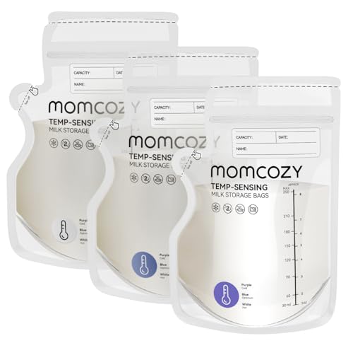 Momcozy Breastmilk Storage Bag, 8Oz, Temp-Sensing Color Change 60 Count Breast Milk Bags with Pour Spout, Milk Bag Self Standing for Breastfeeding, No Leak Presterilized for Freezer