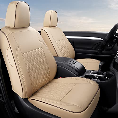 GIANT PANDA Customized Full Set Car Seat Covers Fit for Toyota Highlander LE,XLE,Limited,Hybrid 2015 2016 2017 2018 2019 - Three Rows Model, 8 Seats,Faux Leather - (Beige)