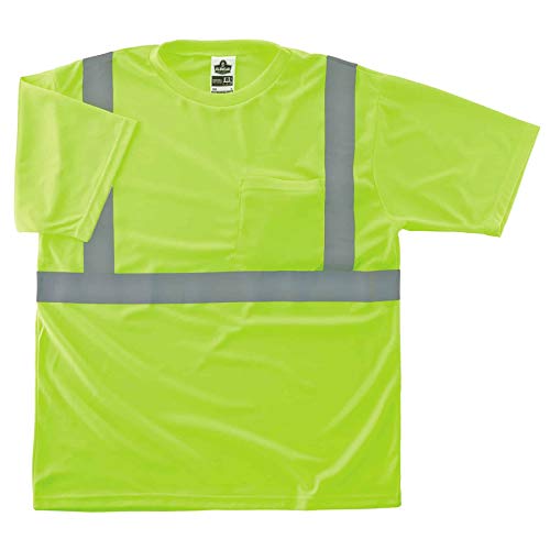 Ergodyne GloWear 8289 Safety T-Shirt, High Visibility Polyester, ANSI-Compliant Reflective, Chest Pocket, Type R, Class 2