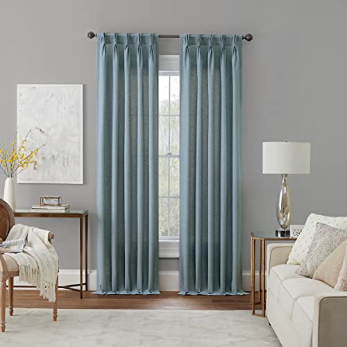 Waverly Serendipity 5 Pinch Pleat Light Filtering Rod Pocket Window Curtain for Living Room (1 Panel), 25 in x 63 in, Blue