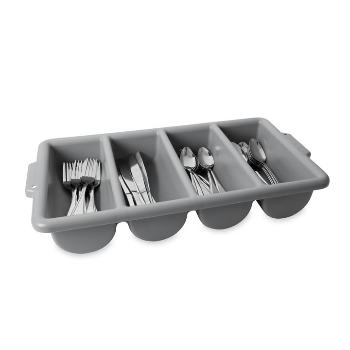 Rubbermaid Commercial Products 4-Compartment Plastic Cutlery Bin, 2lb Capacity, Gray, Supplies for Restauran/Kitchen Use
