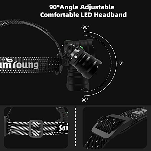 100000 LM Headlamp Induction Function, 7 Modes 50h Long Lasting Battery Life Head Lamp, IP67 Waterproof Zoom LED Headlamp, 90°Angle Adjustable for Outdoor Indoor Camping Running Hunting Car Repair